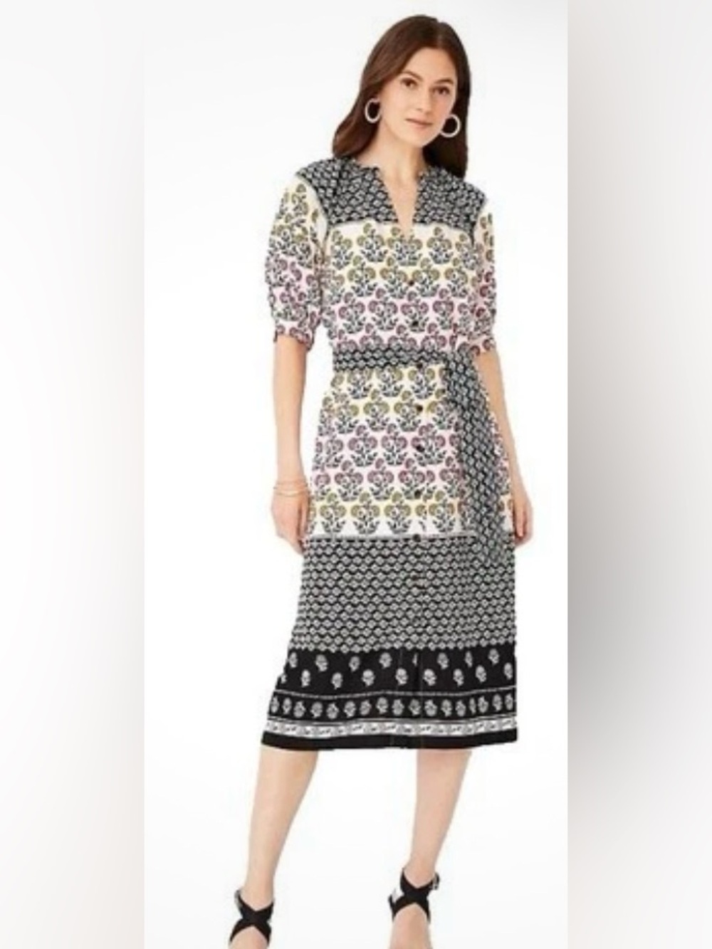 Ann Taylor Border Floral puff sleeve dress. Size 0P